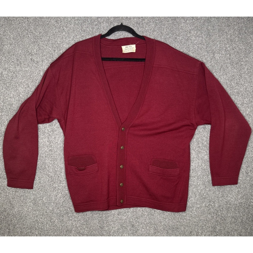 Vintage Setball Grandpa Cardigan Sweater Mr Rogers V Neck Button Burgundy Blazer
